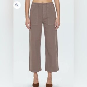 NWT Pistola Sophia Wide Leg Cropped Ankle Pant Dark Mushroom Size 28